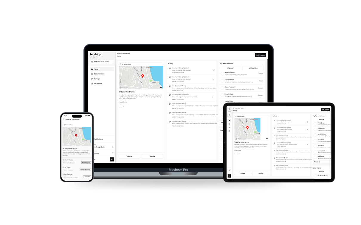 Unified workspace view showing collaboration between architects builders and homeowners